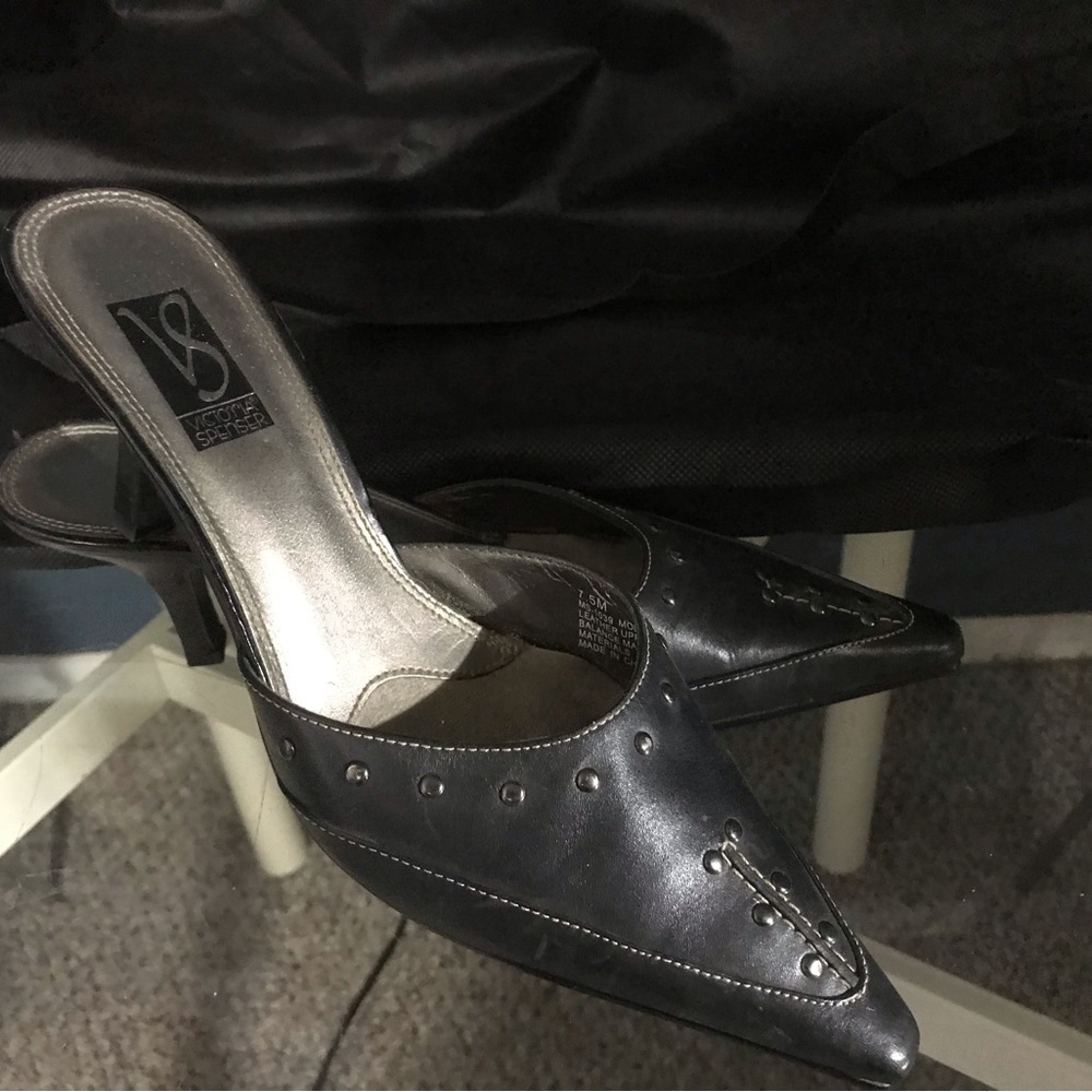 Black Studded Leather Mules with Stiletto Heel
